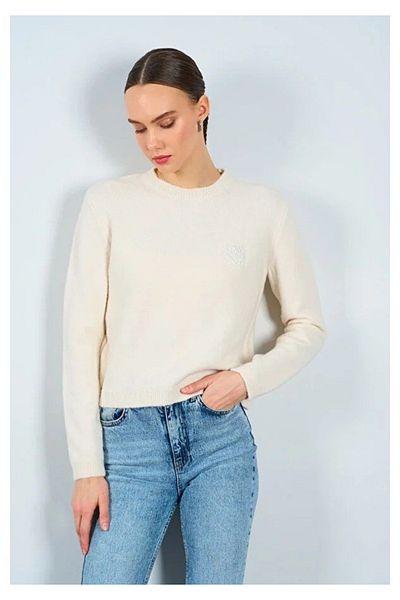My Blog Cream Embroidered Knitwear Sweater - 231230