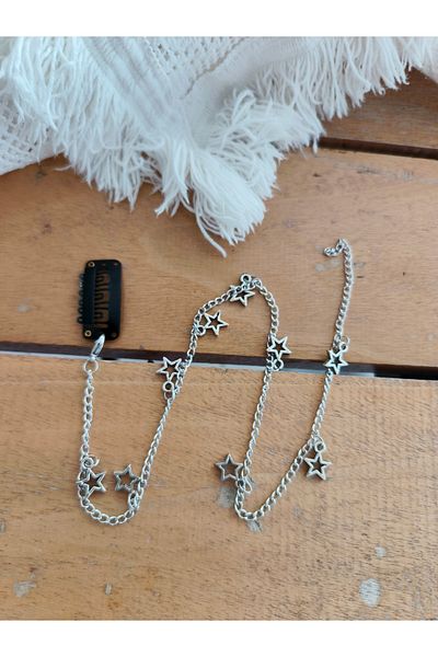 LORESİMA AKSESUAR Silver Colored Star Detail Hair Chain ​​(Chain ​​Length 45cm)