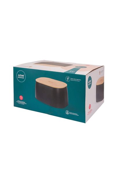ALTOM DESIGN Altom bread box, black metal, bamboo lid, 33.5x23.5x15.5 cm