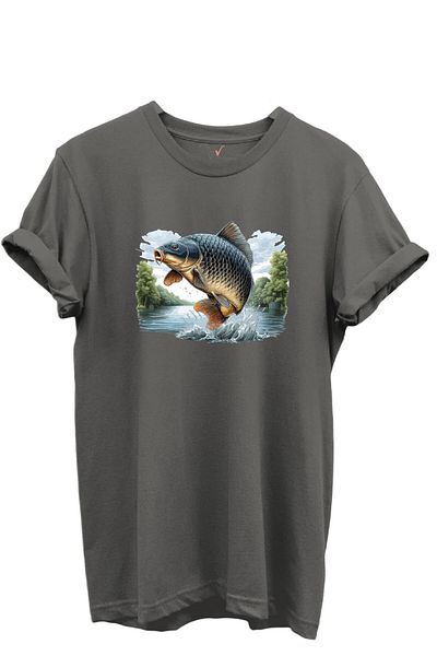 WİDİ Carp Fish Patterned 100% Cotton Regular Fit Unisex T-Shirt