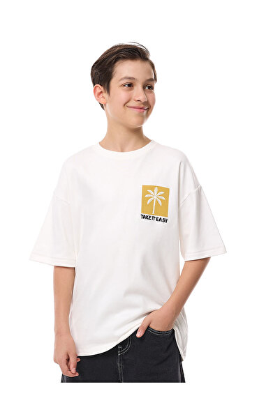 R&B تي شيرت مطبوع كبير الحجم برقبة دائرية وأكمام قصيرة