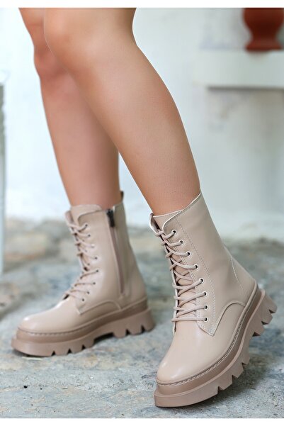 Zerenyus Orge Nude Lace-Up Women's Boots
