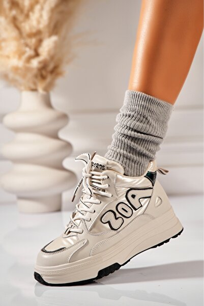 Joana Γυναικείες μπεζ αθλητικές μπότες από οικολογικό δέρμα Jameya