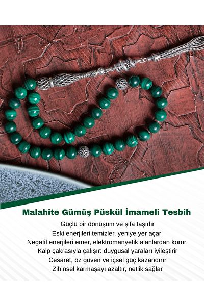 Saff Doğal Taş Certified Malahite Imameli Tassel Prayer Beads