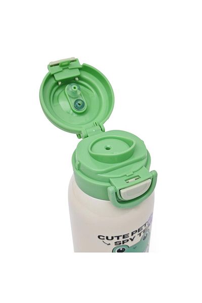 B4U Stainless steel thermos for kindergarten children, pop-up flip-top with straw, with string, green, 550 ml MD-107