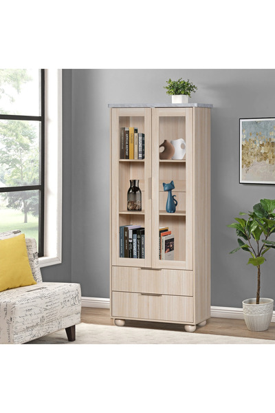 Home Box خزانة عرض جزيرة مع خزانة كتب ذات درجين