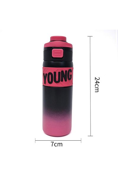 B4U Stainless steel thermos for children for school, pop-up flip-top with straw, dark pink, 650 ml zQ-97