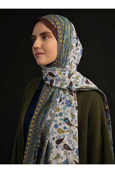 Tuva Ethnic Patterned Soft Shawl - Multicolored -