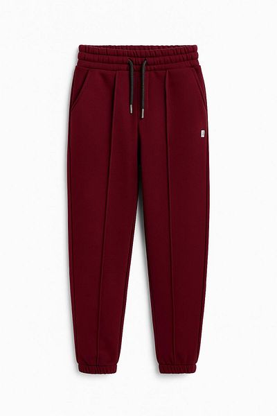 Perendi Comfortable Unisex Children's Sweatpants with Elastic and Fleece Inside Pockets Claret Red