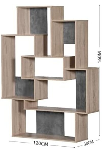 BAITY Open Design Bookshelf - Malaysian Wood, Wooden and Gray Color