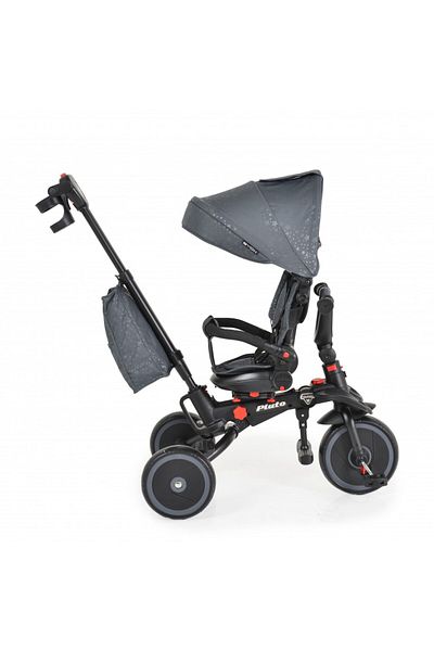 byox Tricicleta pentru copii Pluto Grey pliabila, cu scaun rotativ si spatar reglabil, roti din cauc