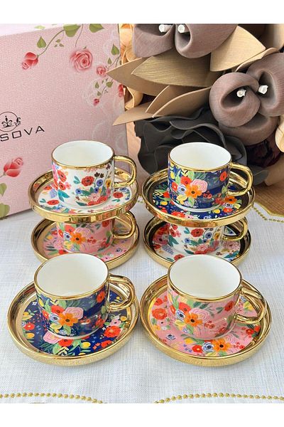 Kosova Flower 6-Person Flower Patterned Cup Set