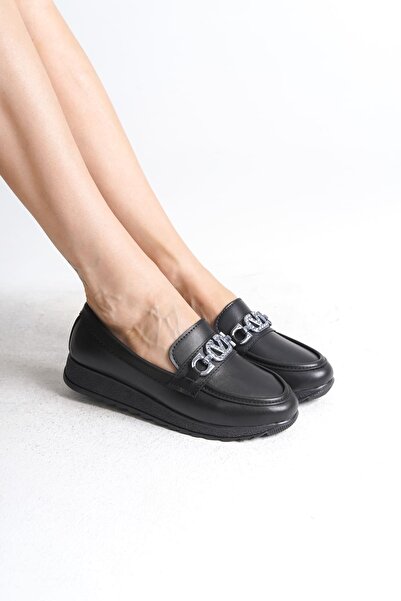 Joy Ayakkabı Anna Orthopedic Comfortable Sole Buckle Detailed Classic Women's Ballerina Mother Shoes Cst - Black