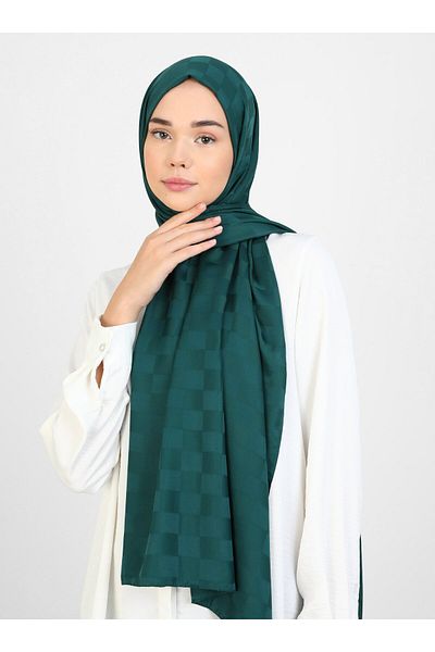Tuva Diamond Checkerboard Pattern Shawl - Emerald Green -