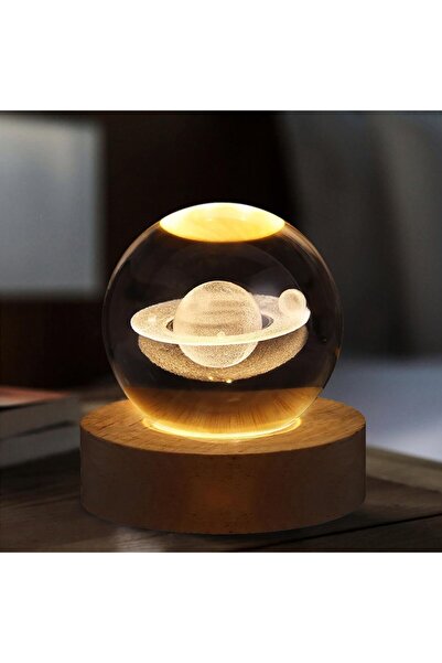 OEM Lampă de noapte LED cu sferă de cristal 3D de 60 mm și suport din lemn