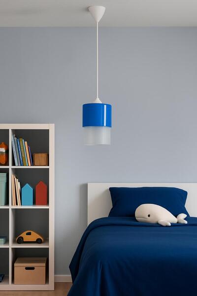 Fera Aydınlatma Noa Mavi Cam Beyaz Gövde Genç Çocuk Odası Banyo Mutfak Hole L...