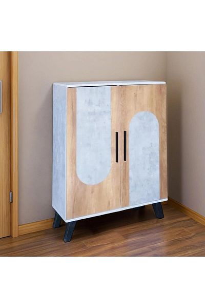BAITY Two-Door Shoe Cabinet, Malaysian Wood, Gray and Wooden - MLY-1055