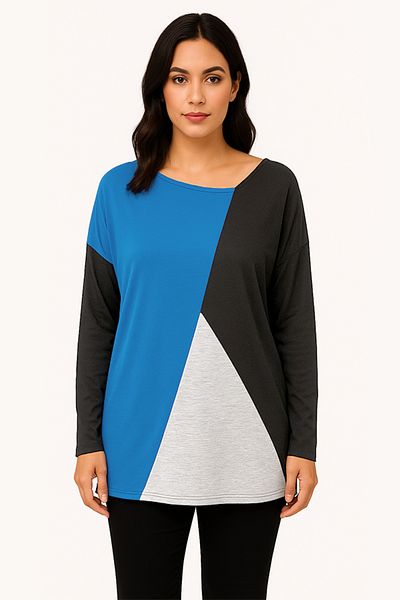 dorbe Color Blocks Design Asymmetric Neck Full Sleeve Casual Wear Wear Blouse Top