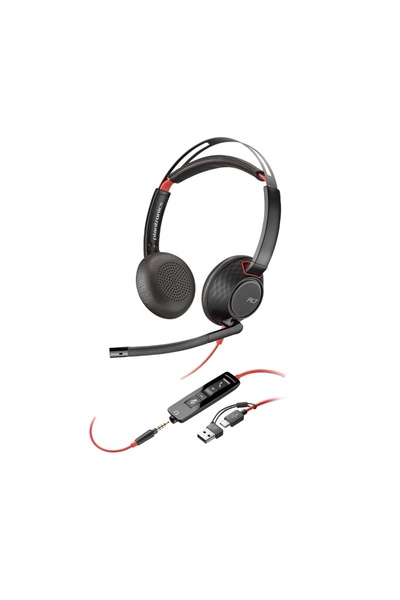 Poly Stereo slúchadlá Blackwire 5220 s USB-C, potlačením hluku a adaptérom US...