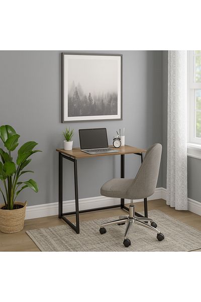 zola Birou pliabil cadru metalic, stil industrial, MDF, usor de asamblat, 80 x 40 x 75 cm, maro/negru