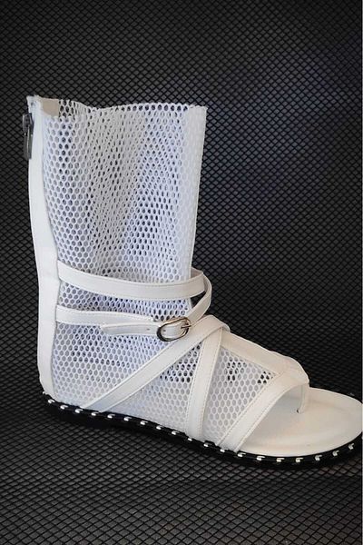 MaisonStanbul Leather Mesh White Gladiator Sandals