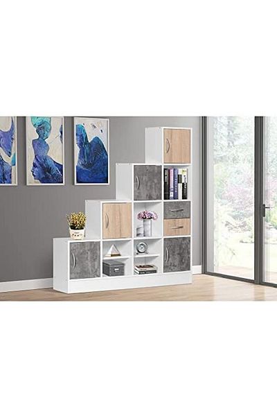BAYTI Beautiful Wood Shelving Unit with Multiple Drawers for Office