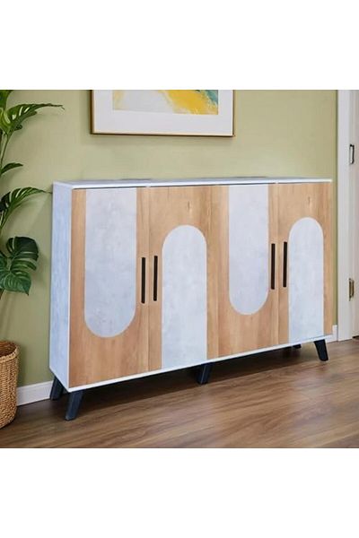 BAITY Shoe Cabinet with 4 Malaysian Wood Doors - Grey and Wooden Color - MLY-1058