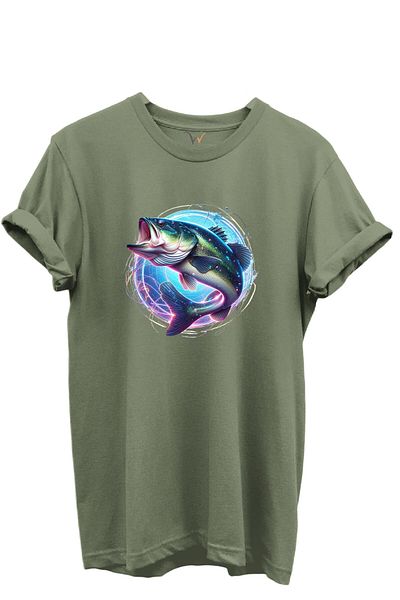 WİDİ Colorful Neon Fish Patterned 100% Cotton Regular Fit Unisex T-Shirt