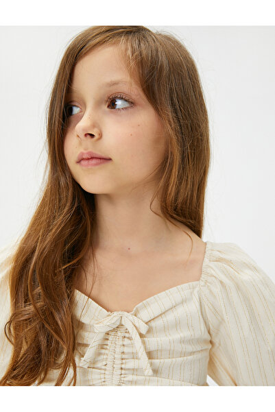 Koton Crop Blouse Puff Sleeve Front Shirred U Neck Cotton