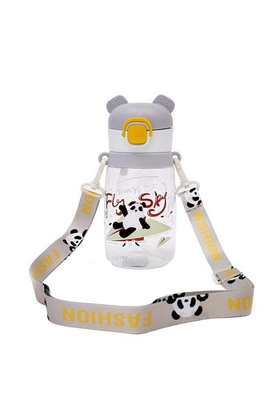 B4U Kindergarten children's water bottle, pop-up flip-top with straw, with string, gray, 550 ml SH0973