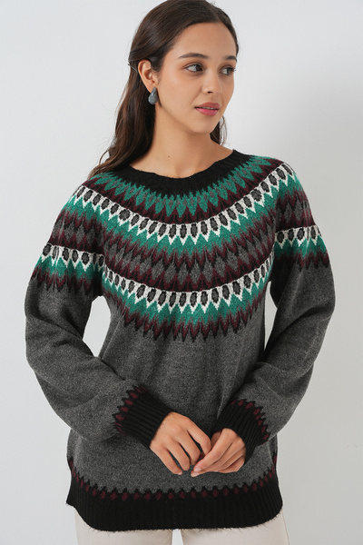 Bigdart Γυναικείο Πλεκτό Πουλόβερ με σχέδιο 15932 - Anthracite