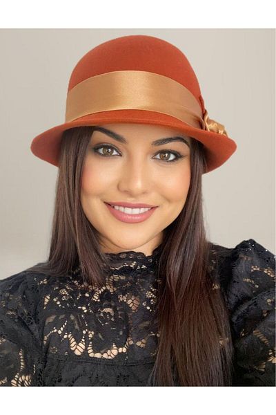 Confortino Luxury women's felt hat with ribbon and luxurious satin decoration - ONE SIZE, ADJUSTABLE