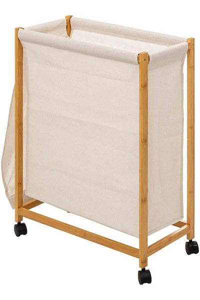 5FiveSmart Cos rufe 5Five Bambou pe roti, cadru bambus, 52 litri, 55x28x80 cm, bej