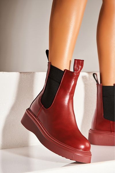 Joana Women's Red Fur-lined Boots Made of Ecological Leather Sadora