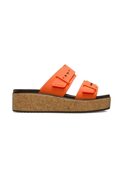 Crocs Brooklyn Cork Buckle Orange Women's Wedge Heeled Slippers