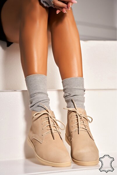 Joana Γυναικείες Μπότες από Γνήσιο Σουέτ Μπεζ Ariona