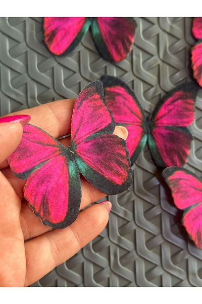 Gönülden Tasarım 6X6 cm 5 Pieces Butterfly Set Arma Stitch Applique Pink