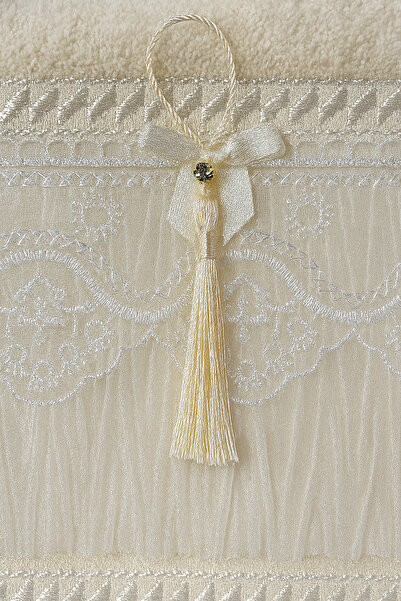 Teksev Eliza 100% Cotton Velvet Lace Laced Bowknot Dowry Hand and Face Towel