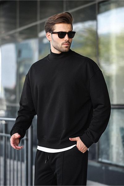 Madmext Black Half Turtleneck Men's Basic Sweatshirt E7158