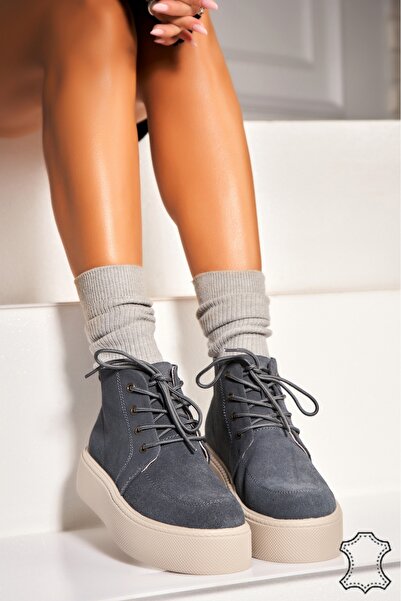 Joana Γυναικείες Γκρι Δερμάτινες Μπότες Airyn από Σουέτ