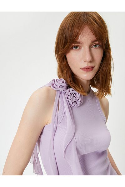 Koton Purple Women's Ribbed Floral Tank Top