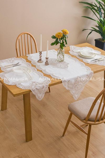Annalisa Olivya 5 Piece Linen French Lace Lounge Set Cream Gold