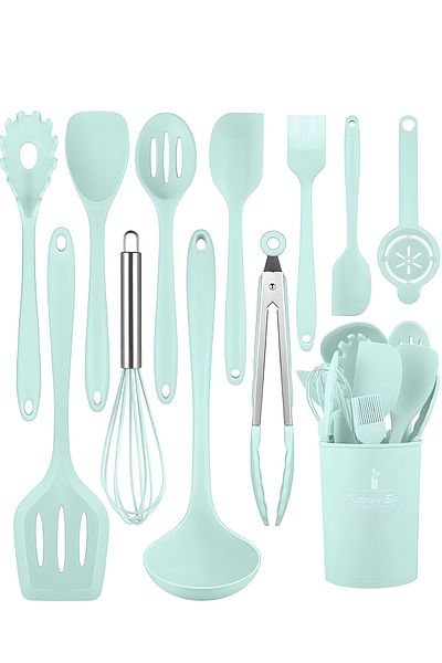 COOYA 12-Piece Kitchen Utensil Set, Silicone Cooking Tools, BPA-Free, Nonstick Cookware (Green)