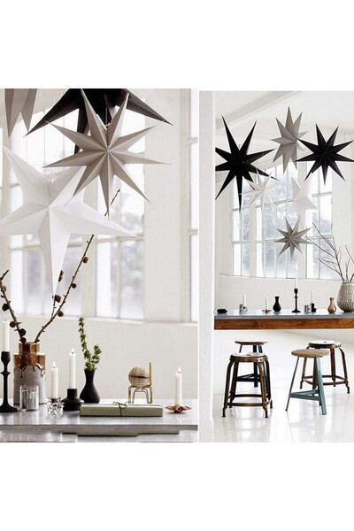 CAMILIFE Set of 3 decorative stars Camilife, paper, black/white/gray, 30 cm