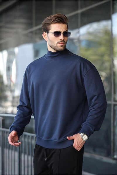 Madmext Navy Blue Half Turtleneck Men's Basic Sweatshirt E7158