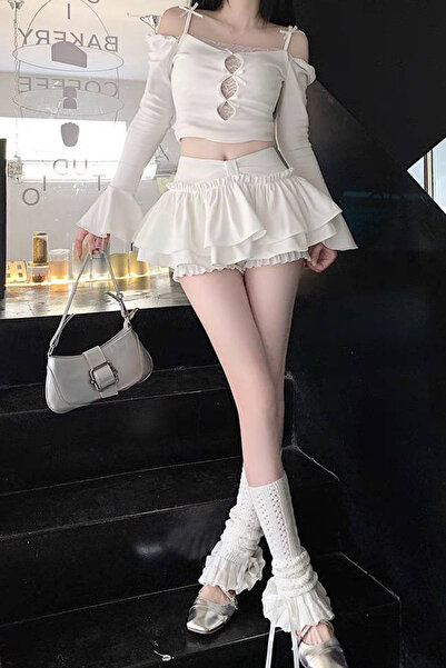 Black Pine (BP) Ruffled High Waist Shorts Skirt Balloon Model Layered Mini Skirt