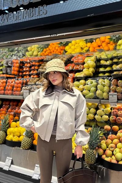 Bak Moda Basic Premium Polo Collar Beige Jacket with Pocket Detail