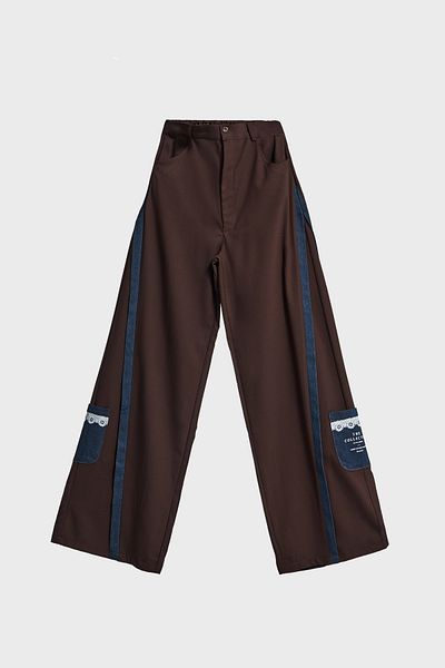 its basic Women's Brown Palazzo Fit Denim Detailed Special Design Trousers