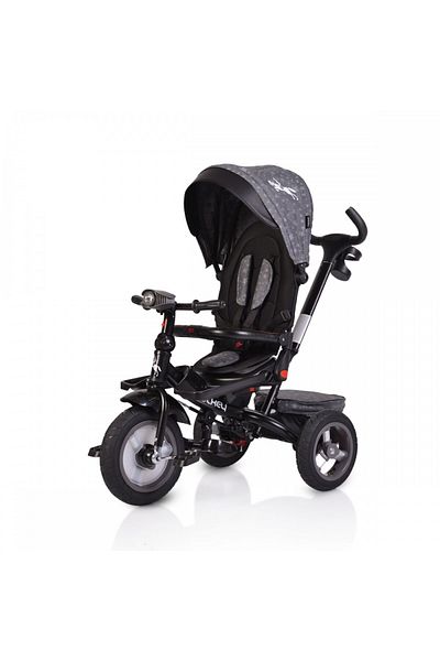 byox Tricicleta pentru copii Jockey Grey Stars cu sezut rotativ si spatar reglabil, 2 seturi suport