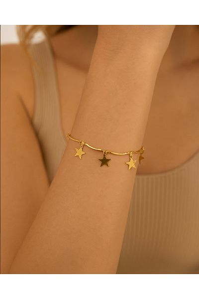 ATALYA ACCESSORY Gold Color Interlocking Star Model Elevator Steel Women's Bracelet
